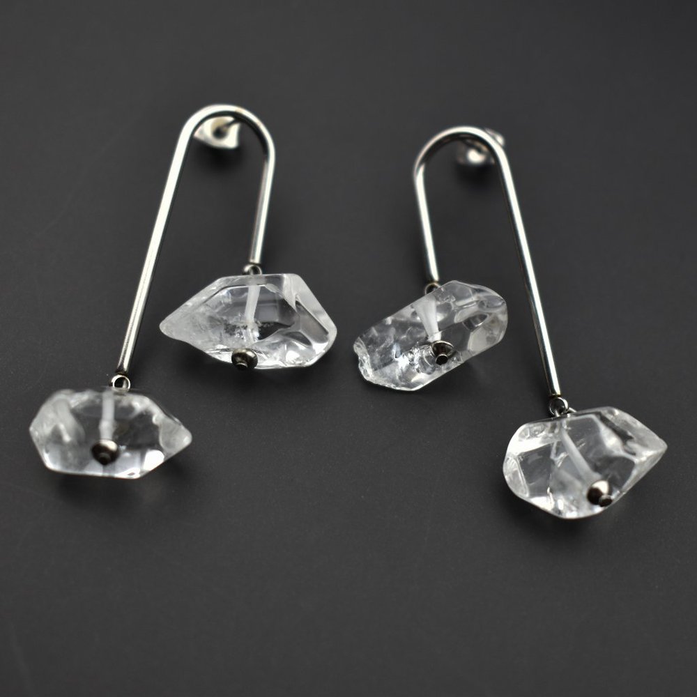 Large clear quartz earrings, unique statement unusual earrings